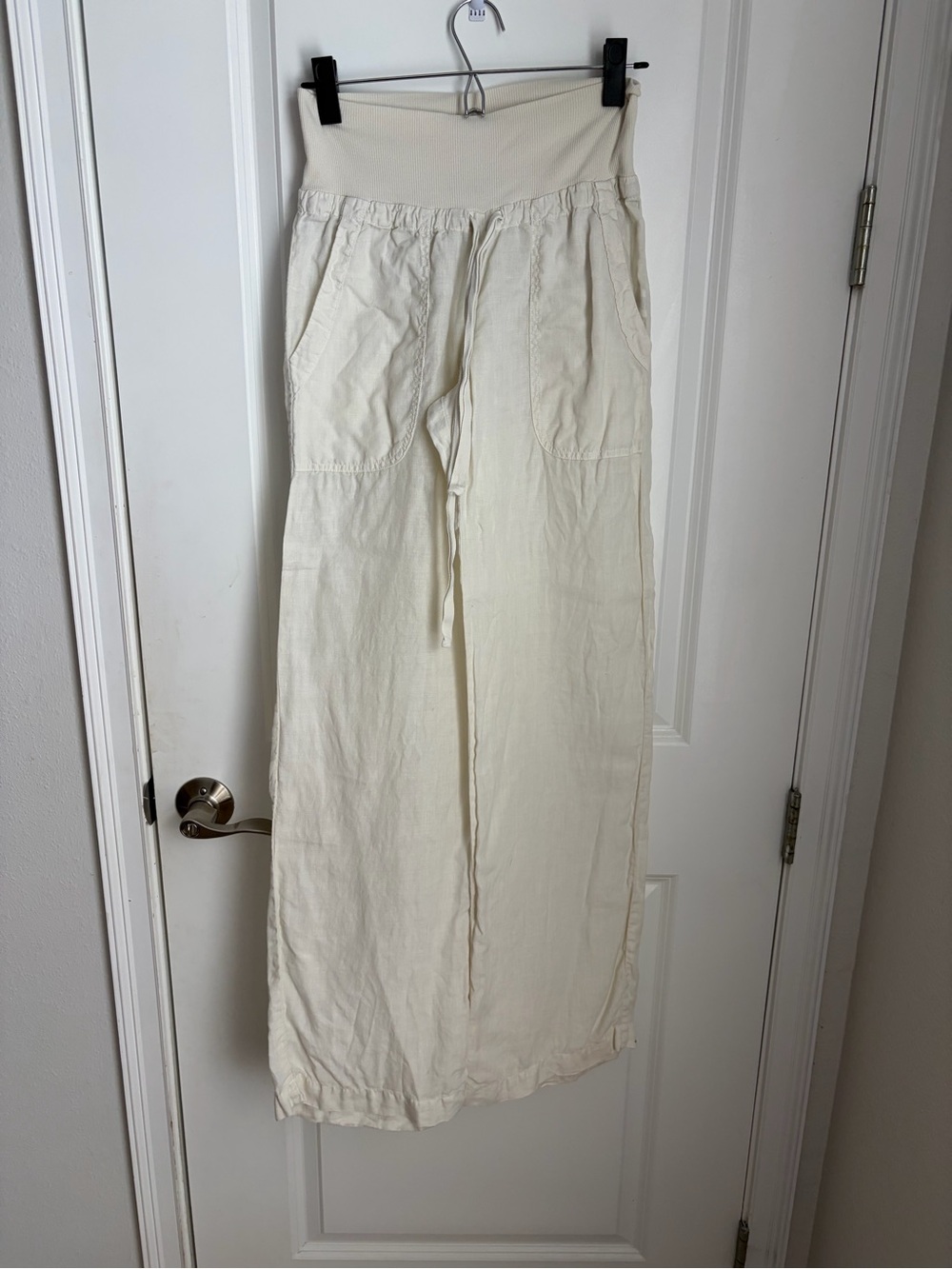 Shore Elastic-Waist Cream Wide-Leg Linen Trousers